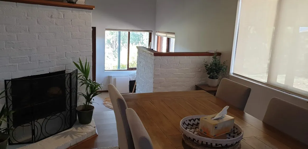 Dining area with fireplace